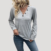 Button detail v-neck ribbed sleeve top