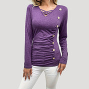 Ruched button detail long sleeve top