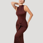 Elegant high-neck tie-front maxi dress