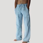 Men’s linen drawstring casual wide leg trousers