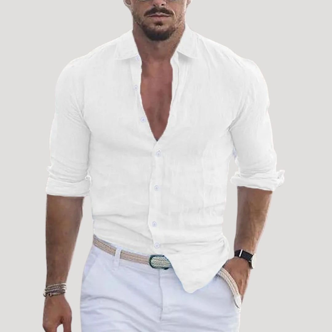 Men’s long sleeve linen button casual shirt