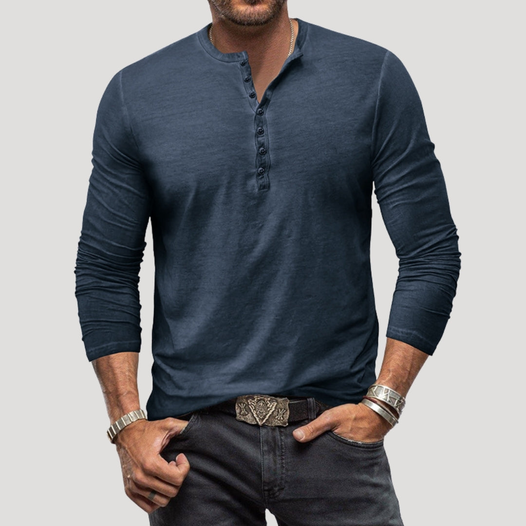 Men’s long sleeve henley top casual t shirt