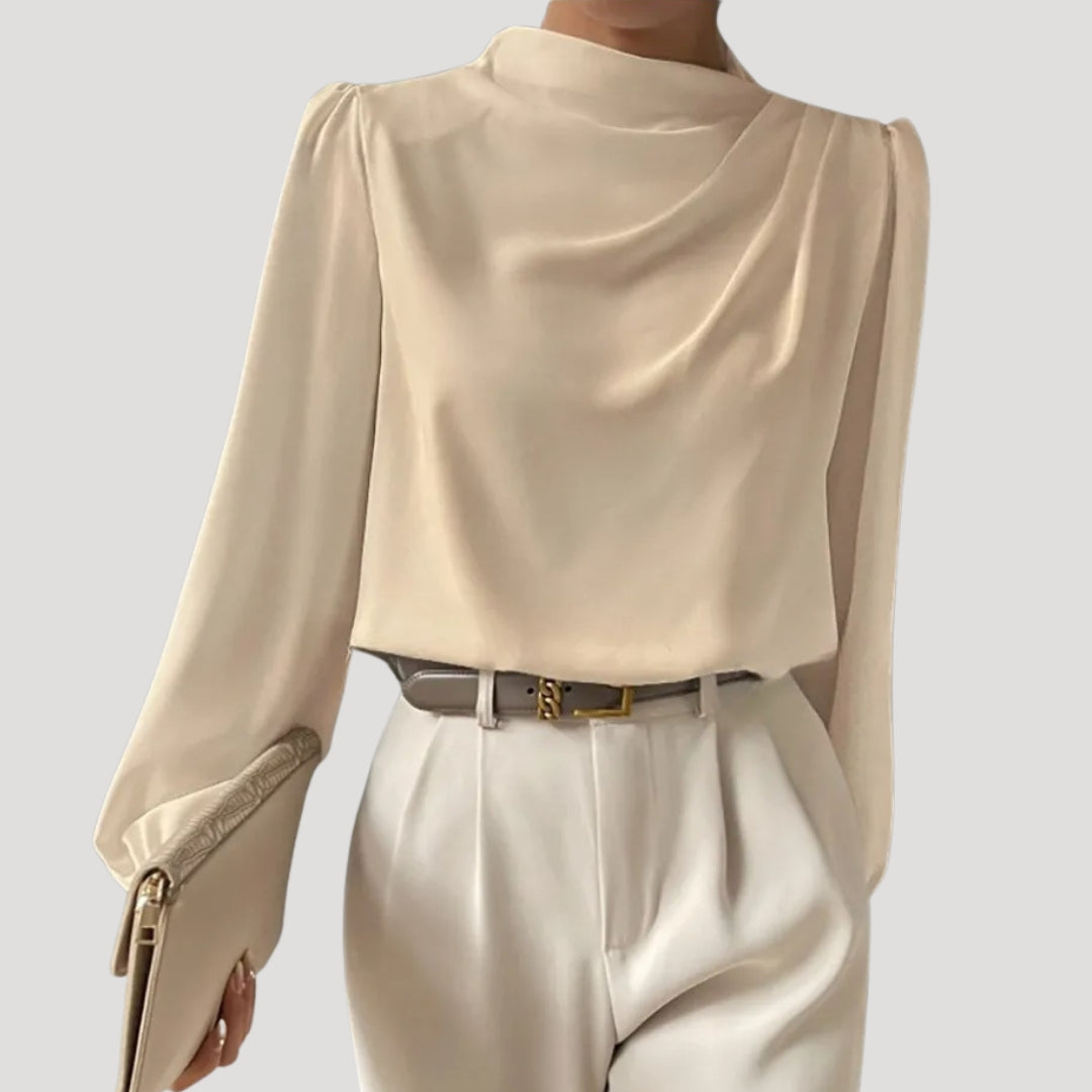 Women’s satin long sleeve high neck blouse