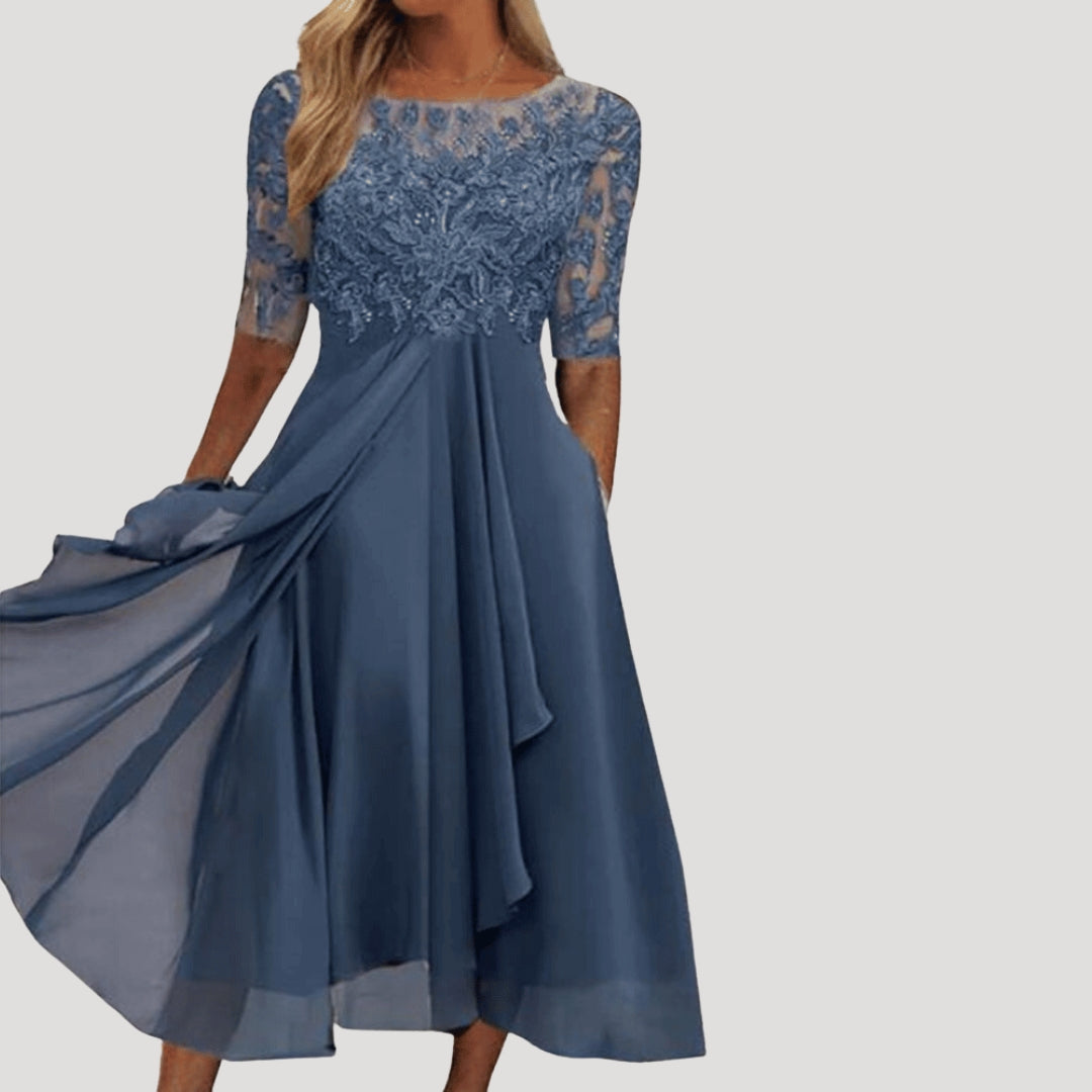Women’s lace chiffon long sleeve midi occasion dress