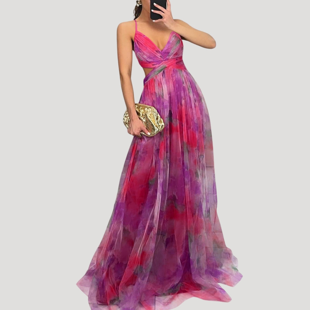 Women’s strappy v neck printed maxi dress