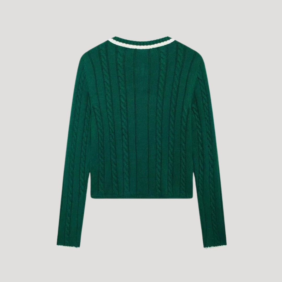 Women cable-knit v-neck sweater