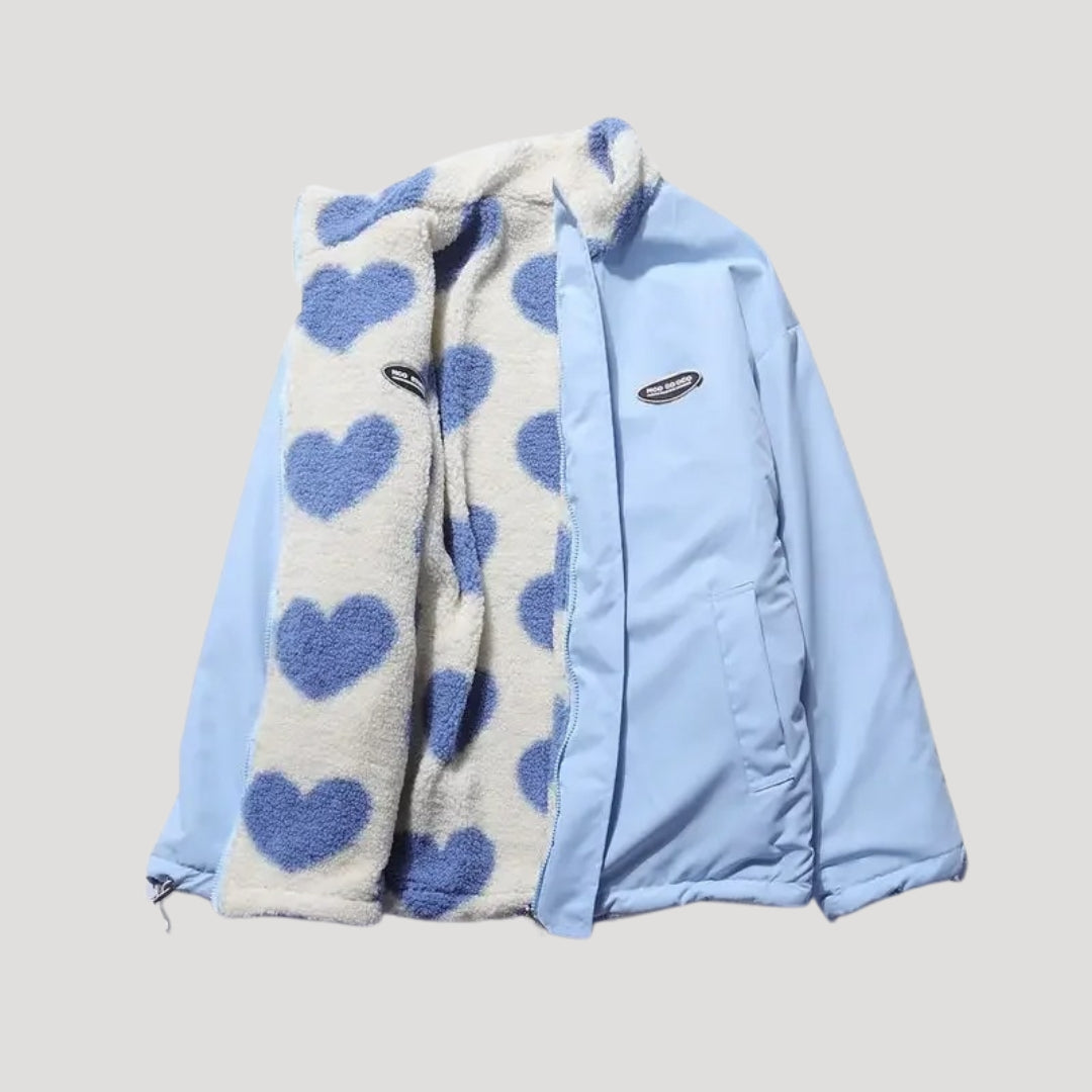 Reversible heart print fleece coat