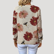 Women v neck floral knit spring jumper