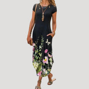 Women’s floral short sleeve tailored midi dress