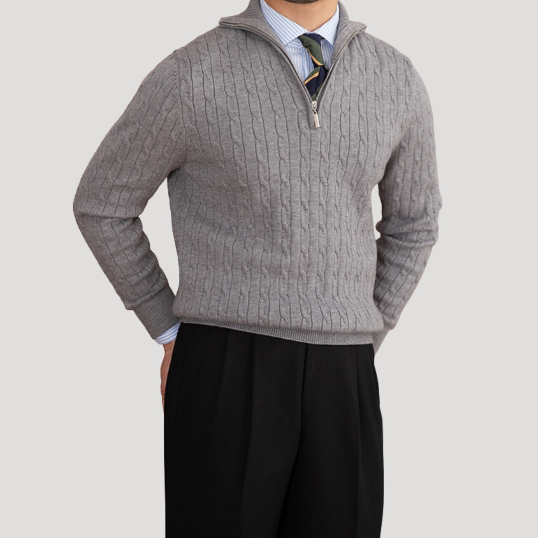 Men’s knitted jumper cable knit zip neck winter sweater