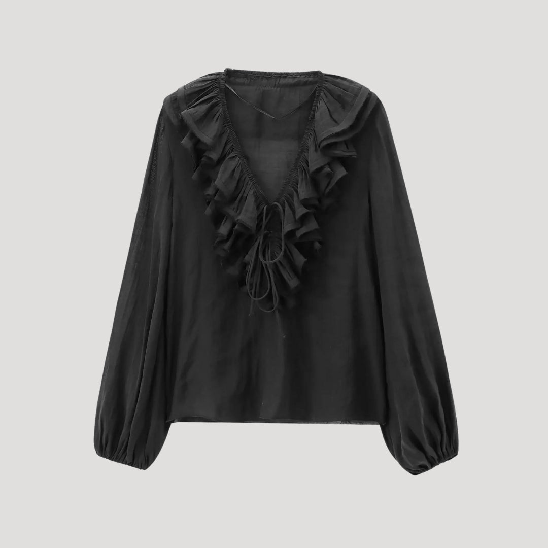 Ruffled chiffon blouse with V-neck