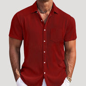 Men’s ribbed short sleeve button up casual shirt