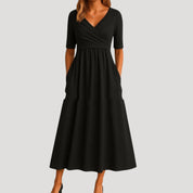 Women’s wrap v neck short sleeve midi dress