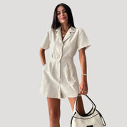 Tailored short-sleeve belted romper