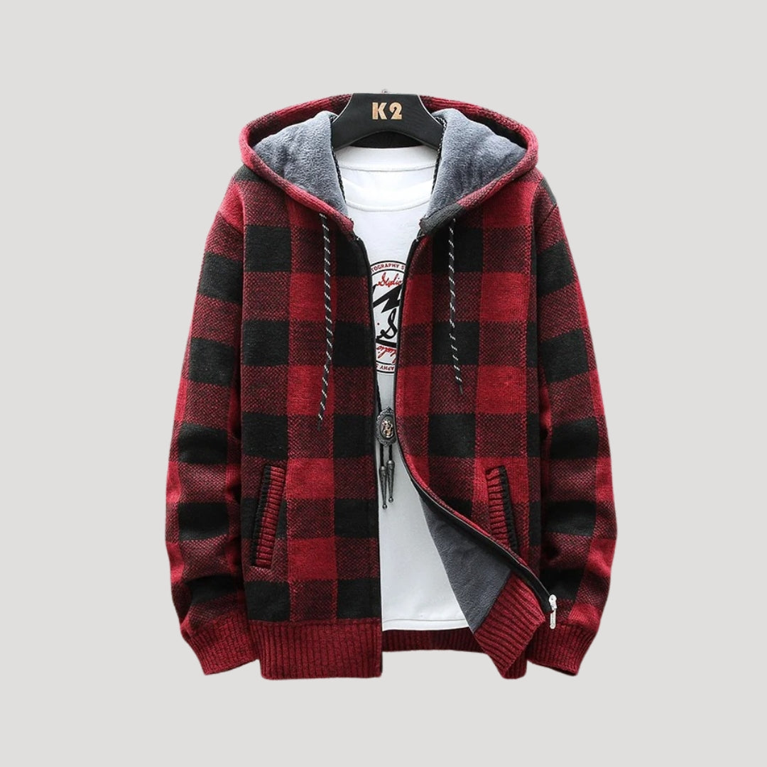 Men plaid hooded winter jacket