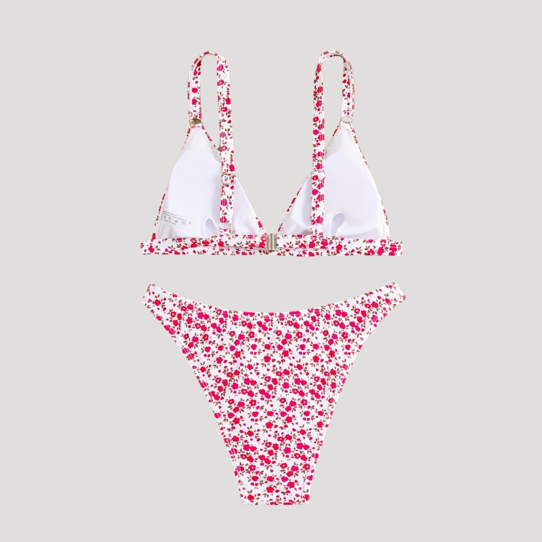 Floral print plunge bikini set