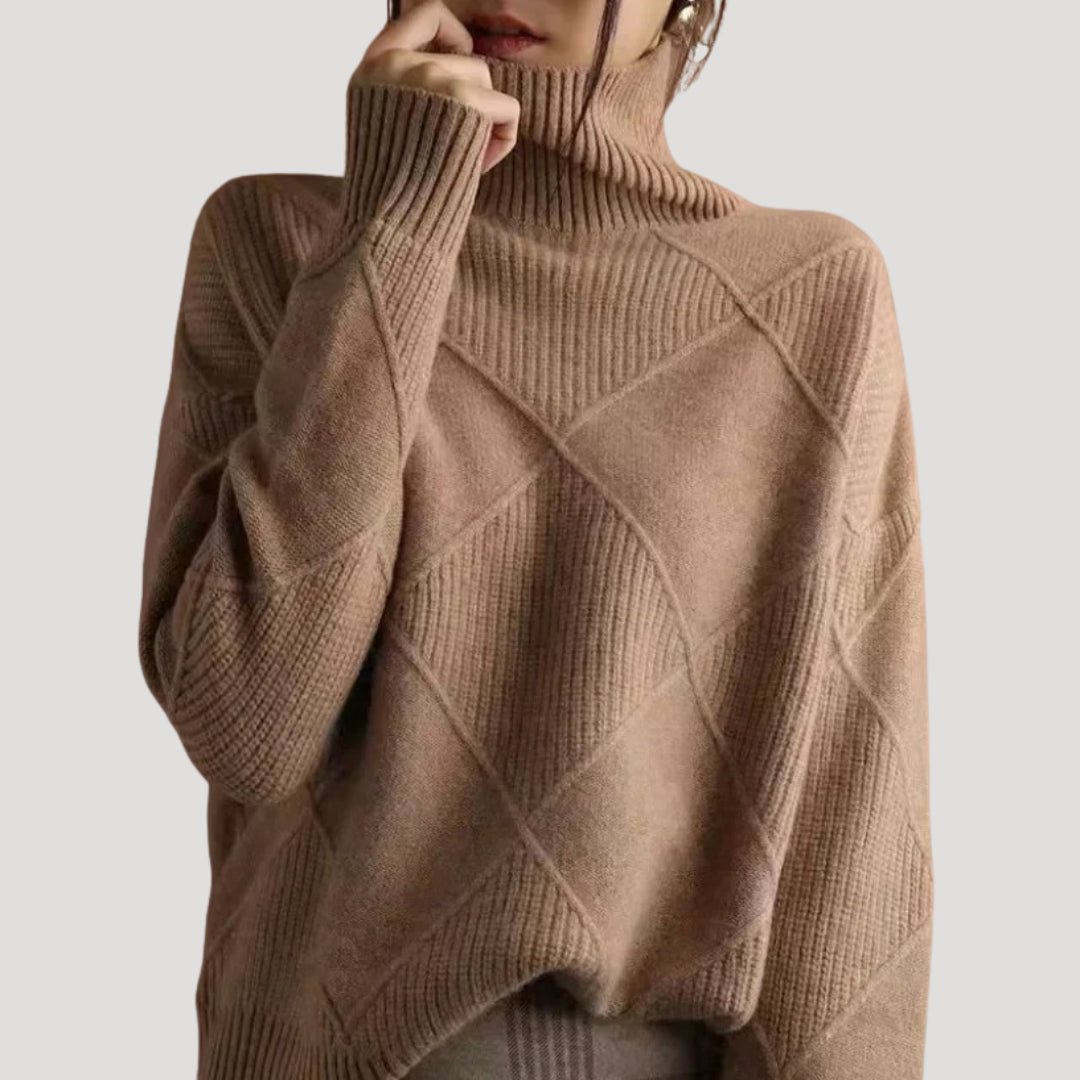 Women diamond-pattern turtleneck sweater