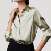 Women’s satin long sleeve button front blouse