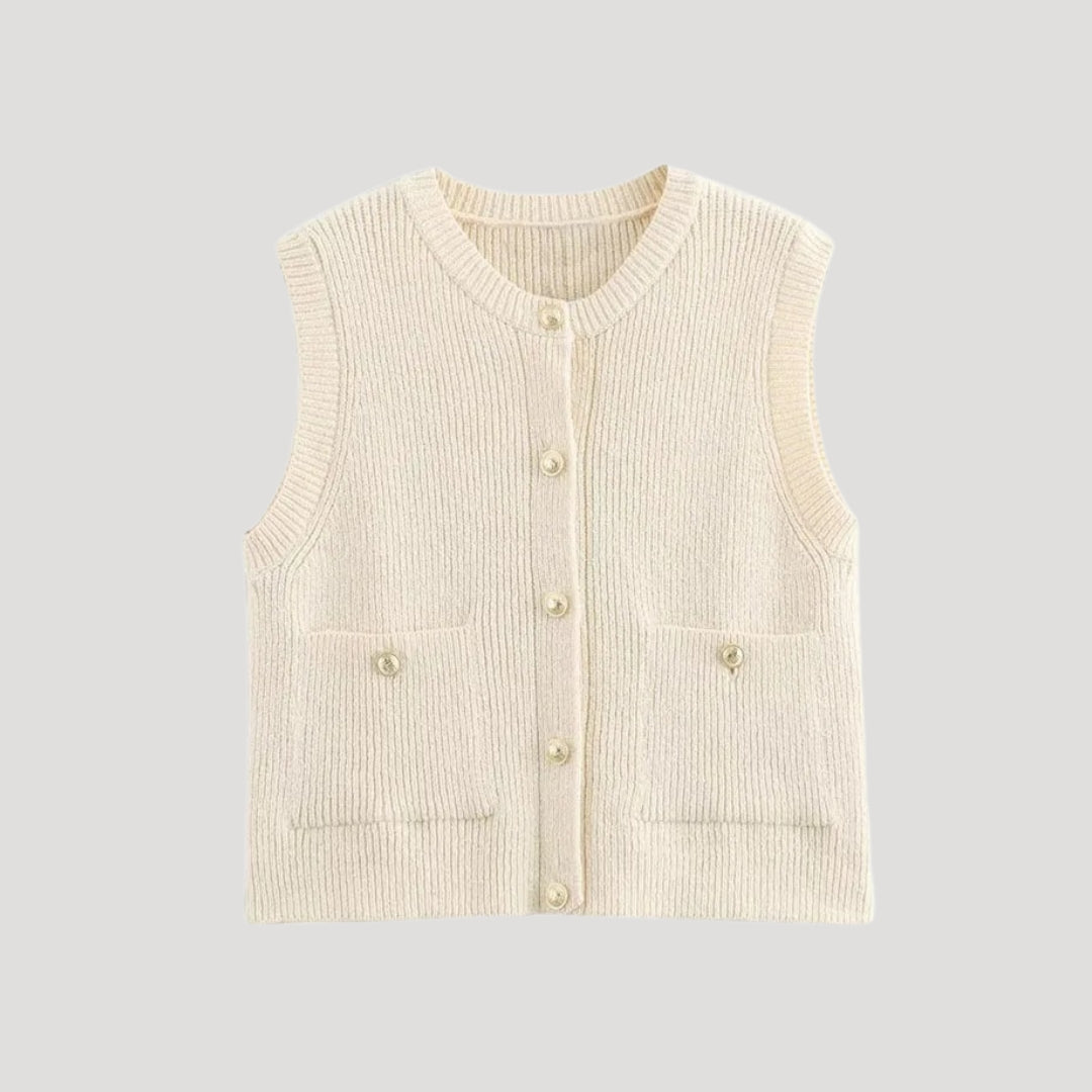 Women knit sleeveless cardigan