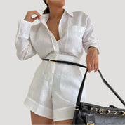 Linen relaxed-fit shirt and shorts set