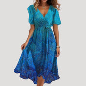 Women’s floral chiffon wrap midi dress