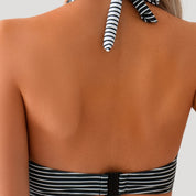 Striped halter bikini with skirted bottom