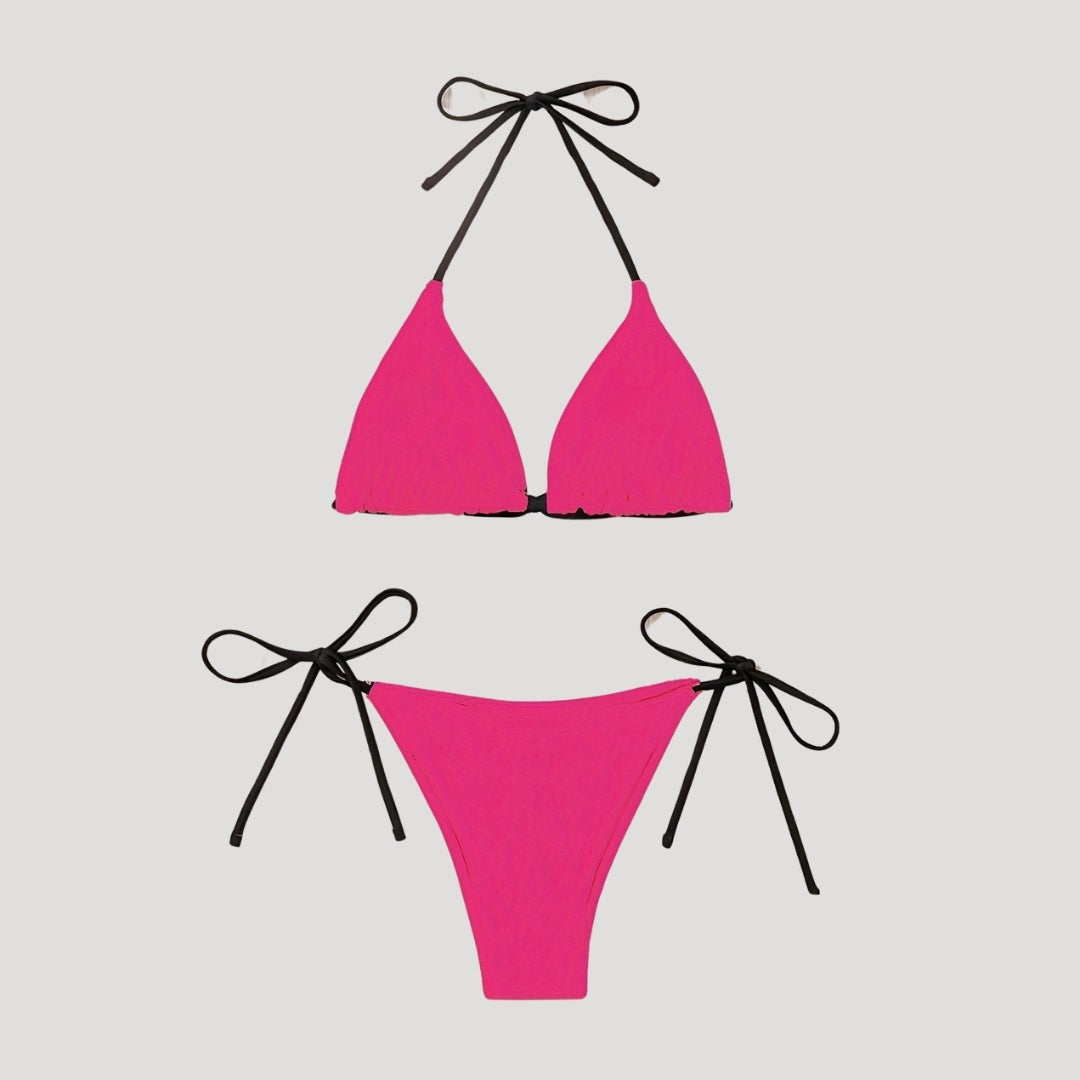 Two-tone triangle bikini with tie sides