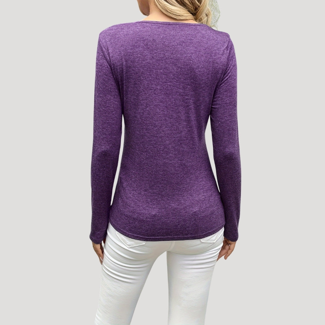 Ruched button detail long sleeve top