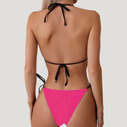 Two-tone triangle bikini with tie sides