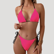 Two-tone triangle bikini with tie sides