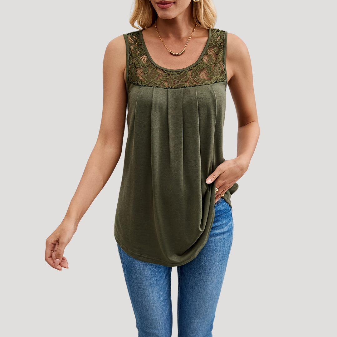 Lace yoke sleeveless flowy top