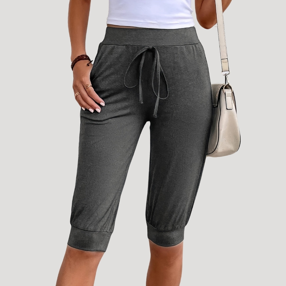 Casual drawstring capri joggers with pockets