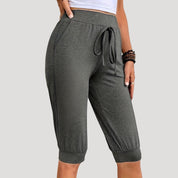 Casual drawstring capri joggers with pockets