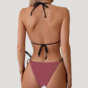 Two-tone triangle bikini with tie sides