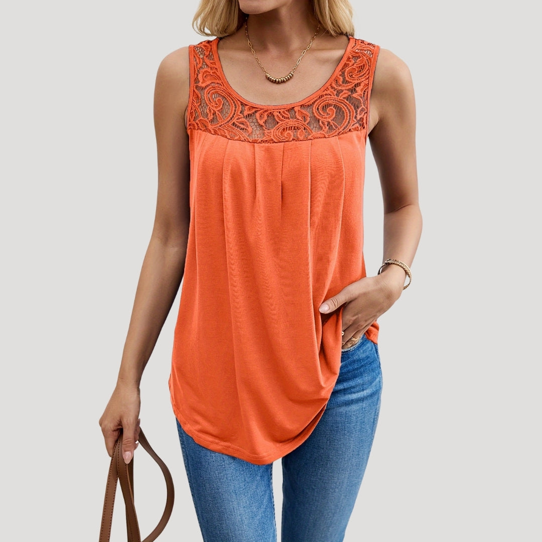 Lace yoke sleeveless flowy top