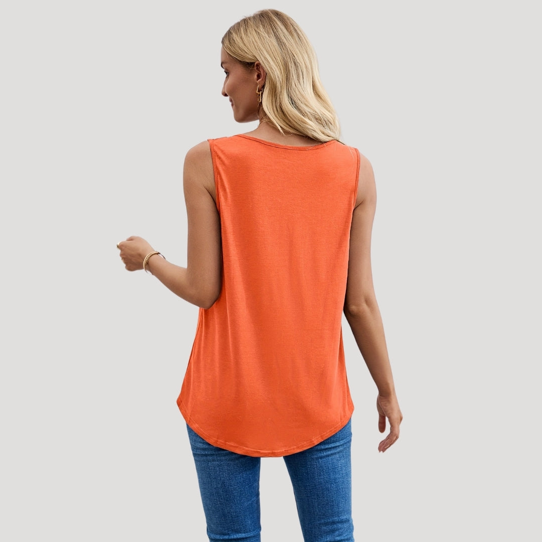 Lace yoke sleeveless flowy top