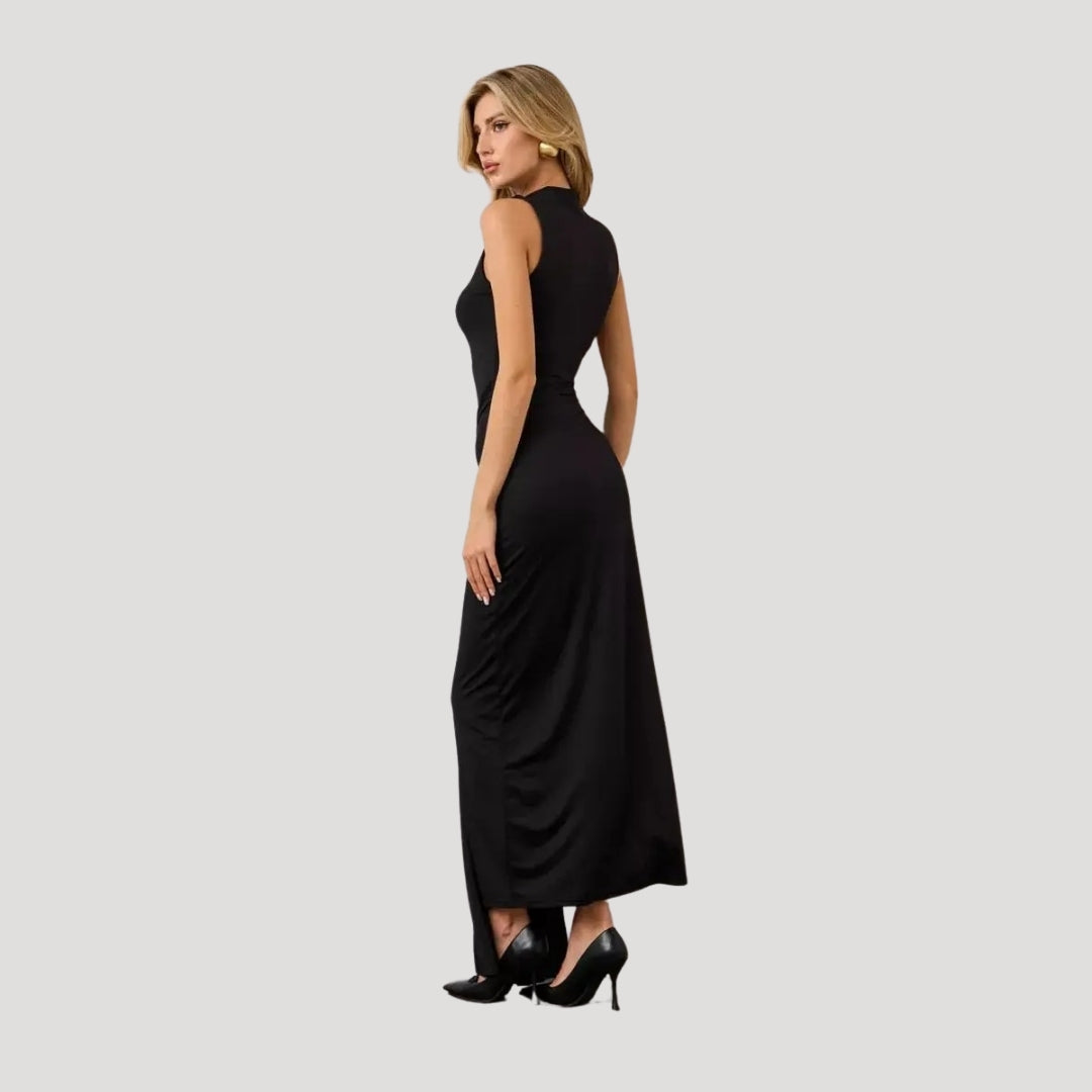 Elegant high-neck tie-front maxi dress