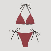 Two-tone triangle bikini with tie sides