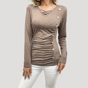 Ruched button detail long sleeve top