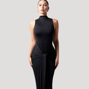 Elegant high-neck tie-front maxi dress