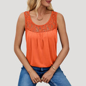 Lace yoke sleeveless flowy top