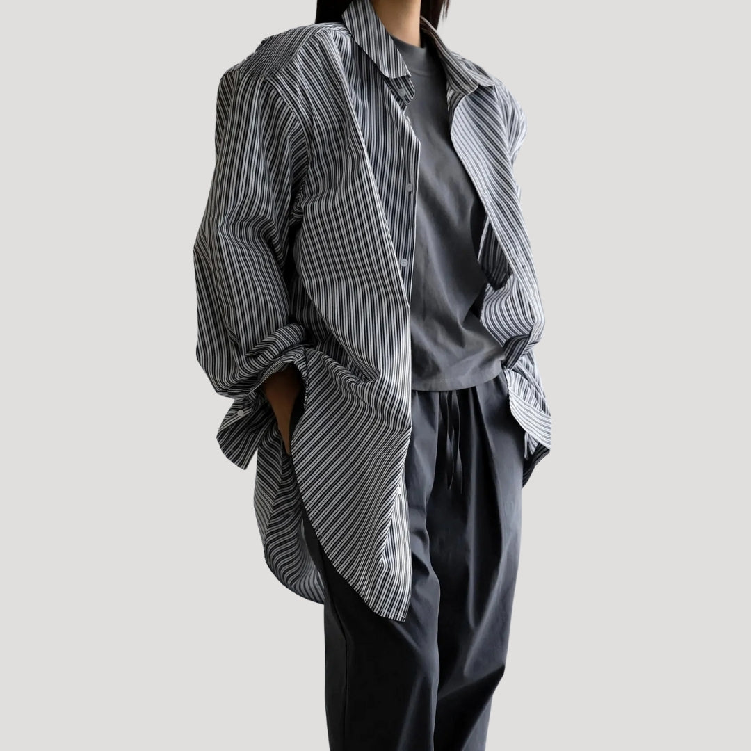 Oversized striped button-up shirt