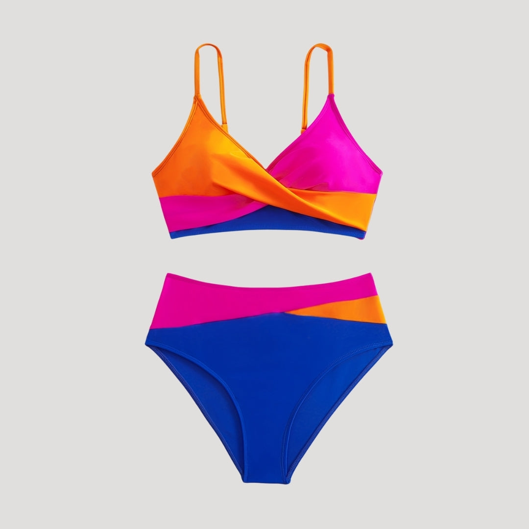 Color block high-waist bikini set