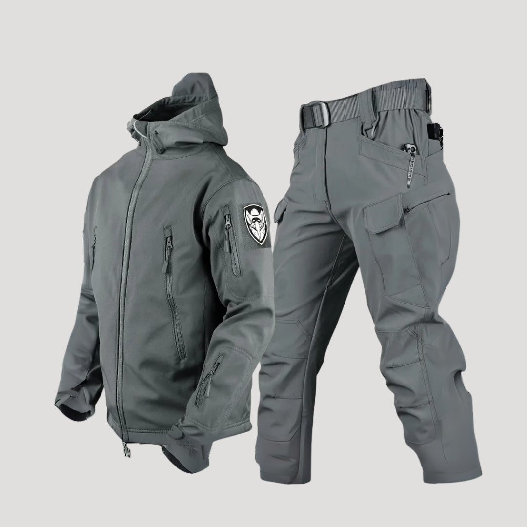 Men’s waterproof winter coat and cargo trousers set