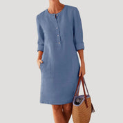 Linen button-up casual shift dress