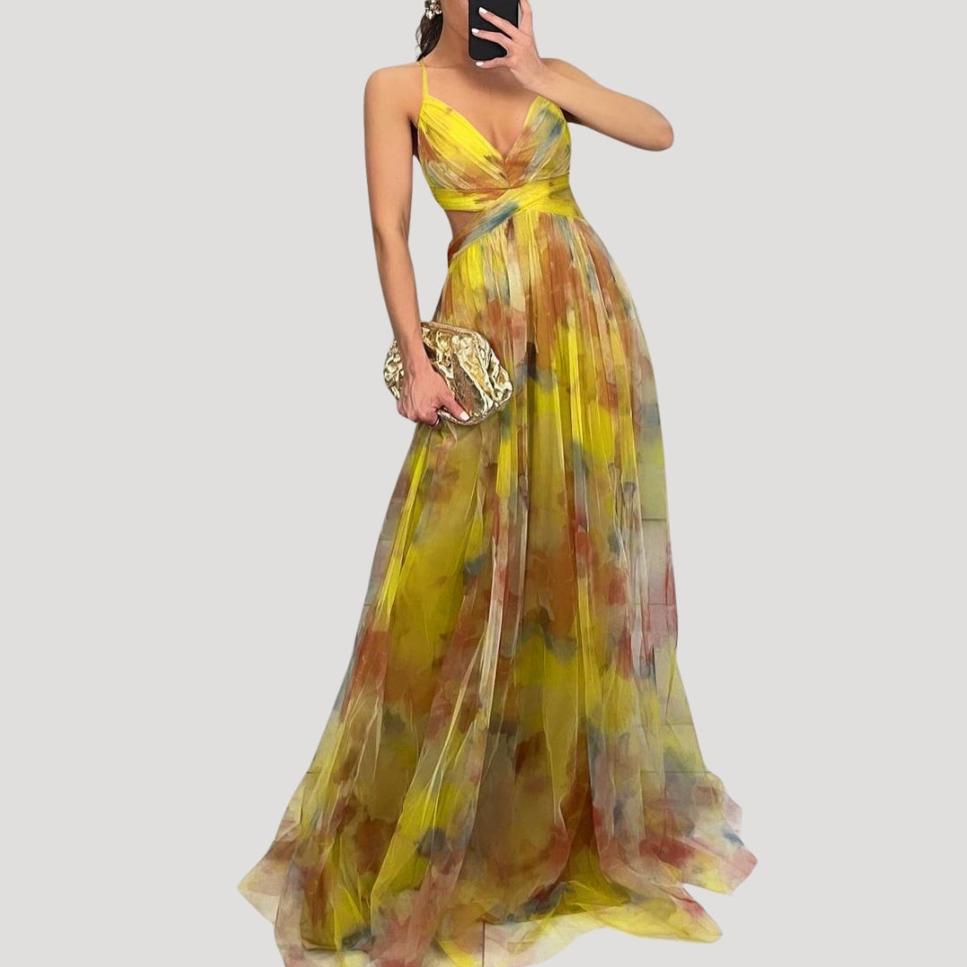 Women’s strappy v neck printed maxi dress