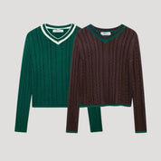 Women cable-knit v-neck sweater