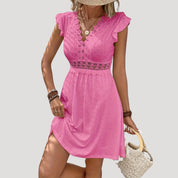 Lace eyelet summer dress with ruffle sleeves