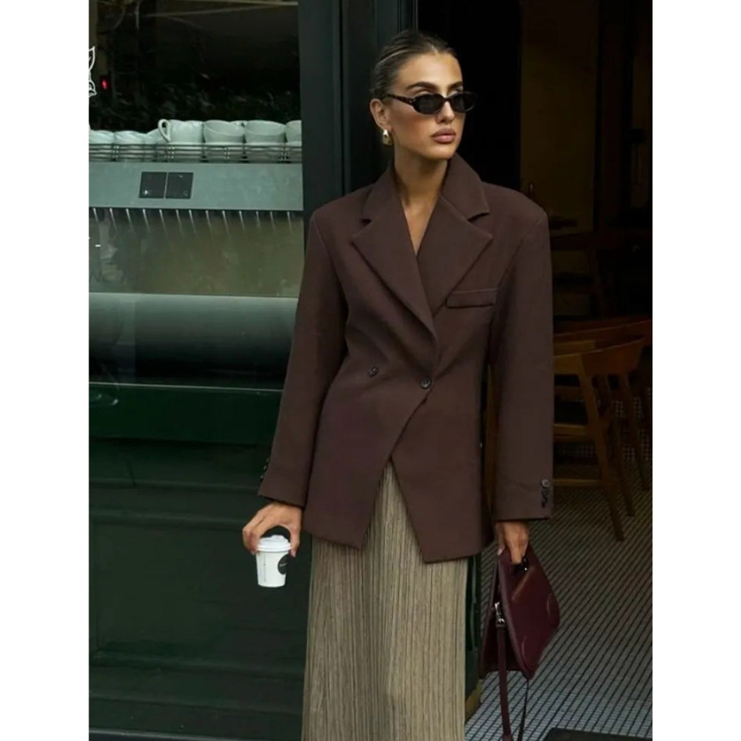 Chocolate brown tailored double-breasted blazer