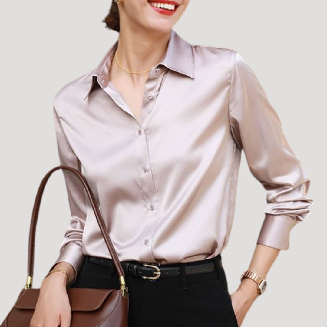 Women’s satin long sleeve button front blouse
